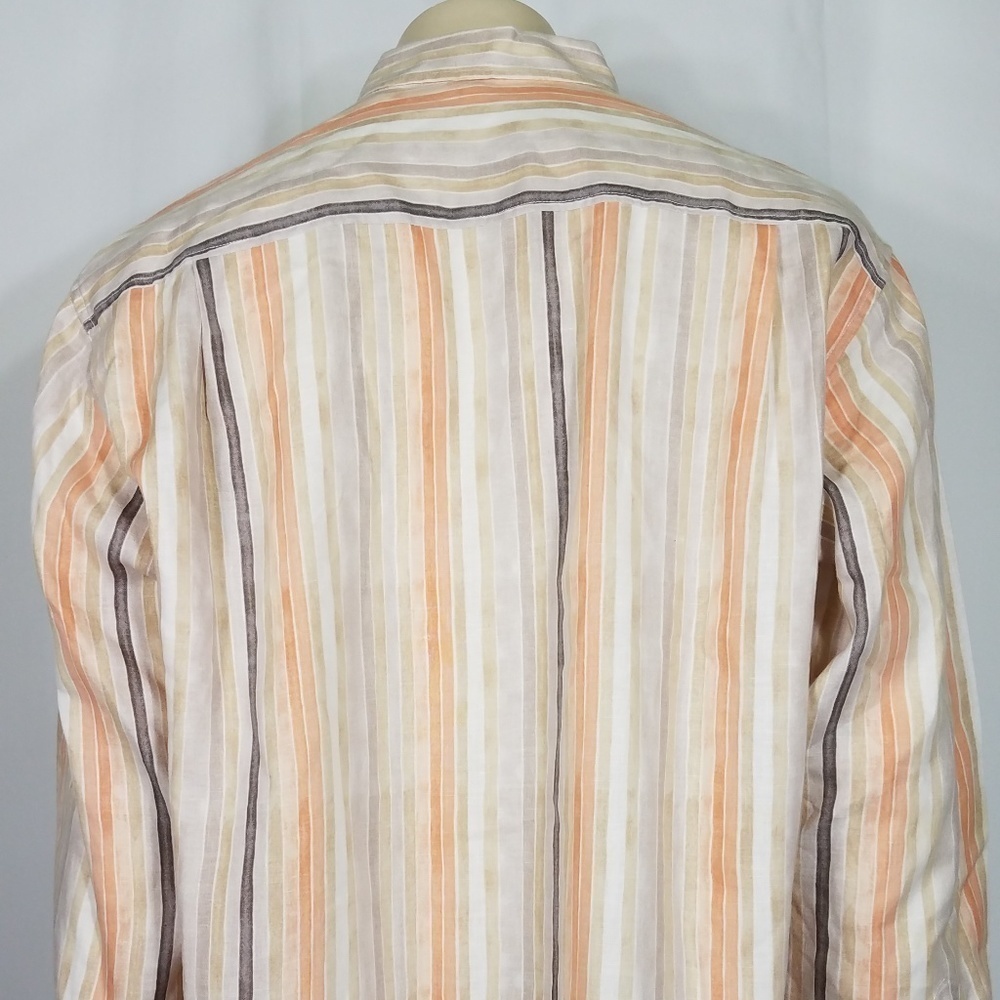 white peach tan striped linen button up shirt XL - Picture 5 of 8